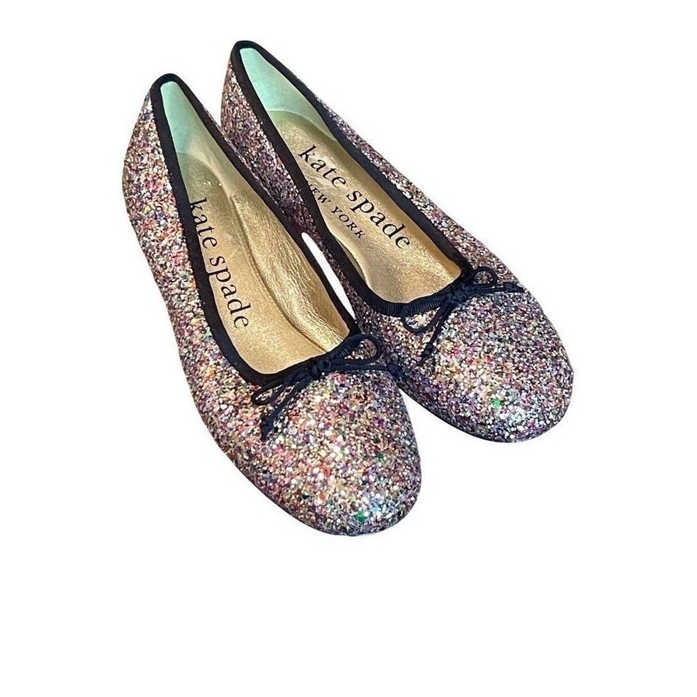 Kate Spade Honey Ballet Flats Womens 6.5 Multi Color Glitter Excellent Bow Shoes
